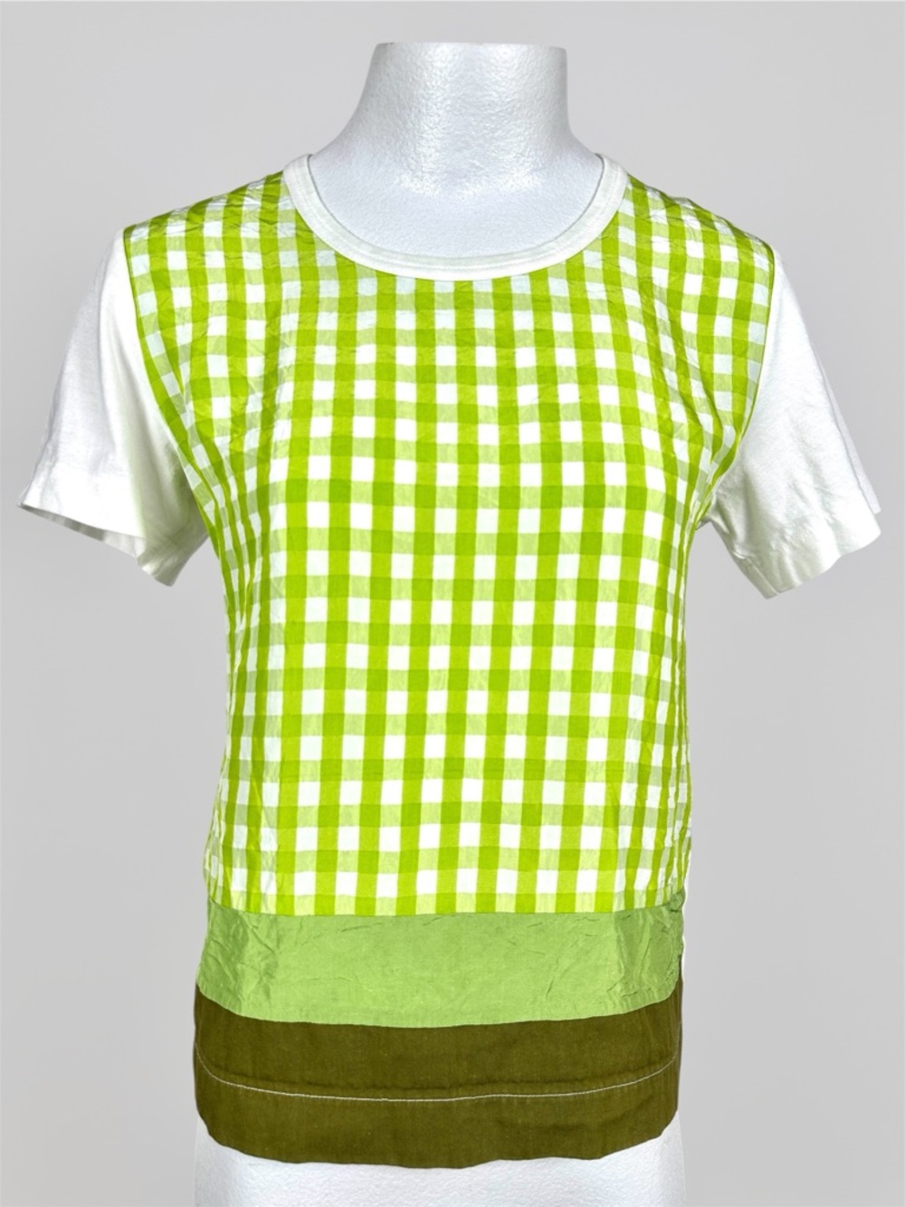 Comme des Garçons Tricot Green Gingham Panel Tee